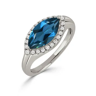 18K WHITE GOLD DIAMOND WITH LONDON BLUE TOPAZ RING