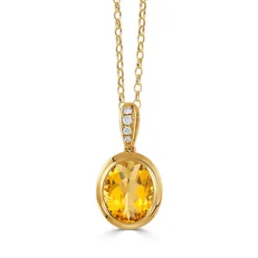 18K YELLOW GOLD DIAMOND AND GOLDEN CITRINE PENDANT ( CHAIN SOLD SEPARATELY )