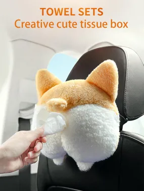 1pc 3D Cartoon Dog Design Car Seat Back Tissue Storage Box