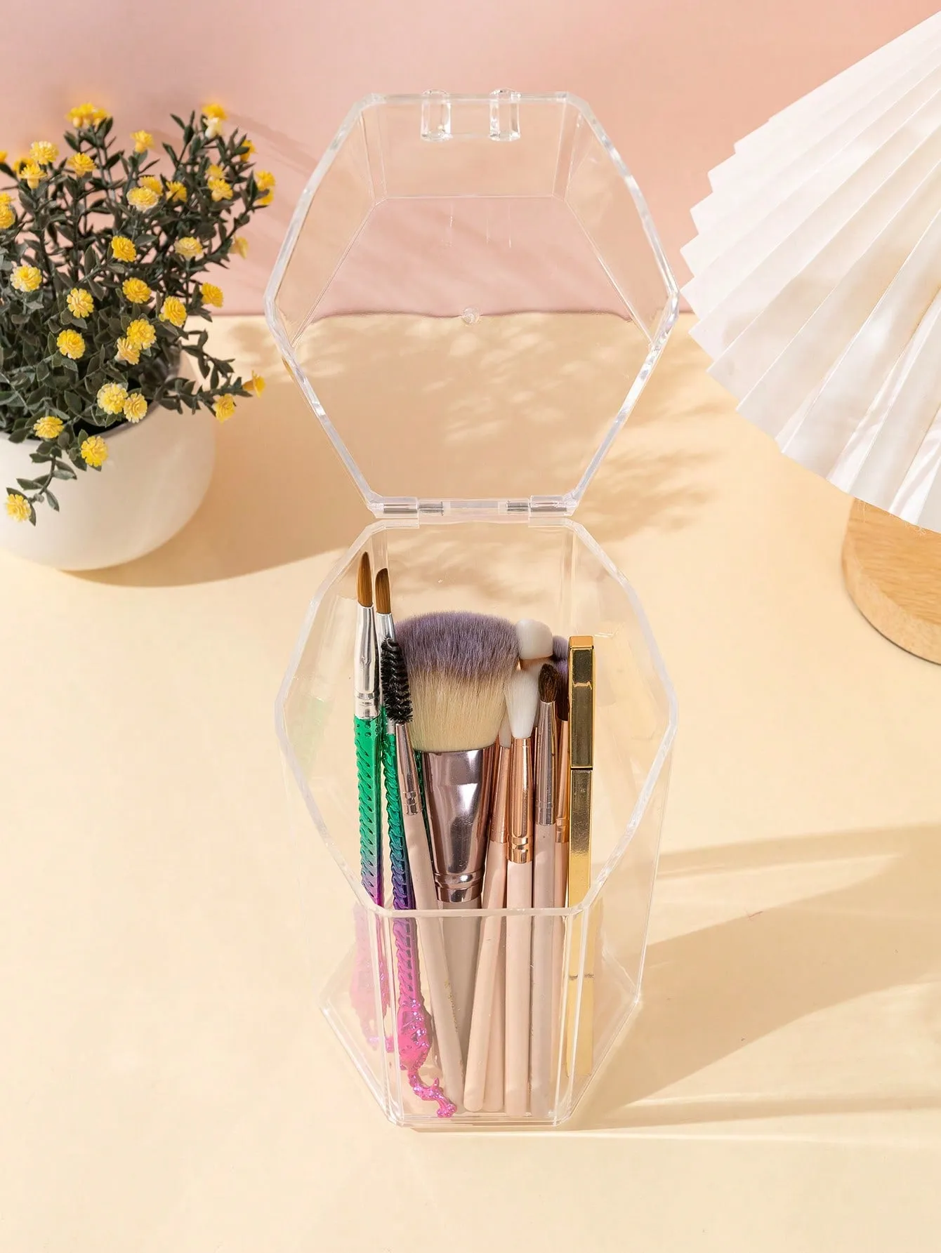 1pc ABS Clear Makeup Brush Storage Bucket