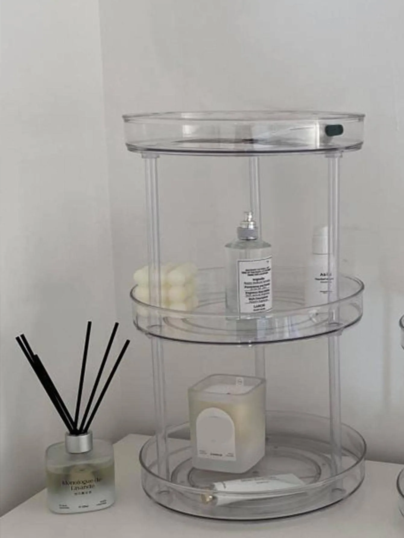 1pc Clear Round Shaped Desktop Storage Holder, Simple Plastic Spiral Design Makeup Storage Rack For Household