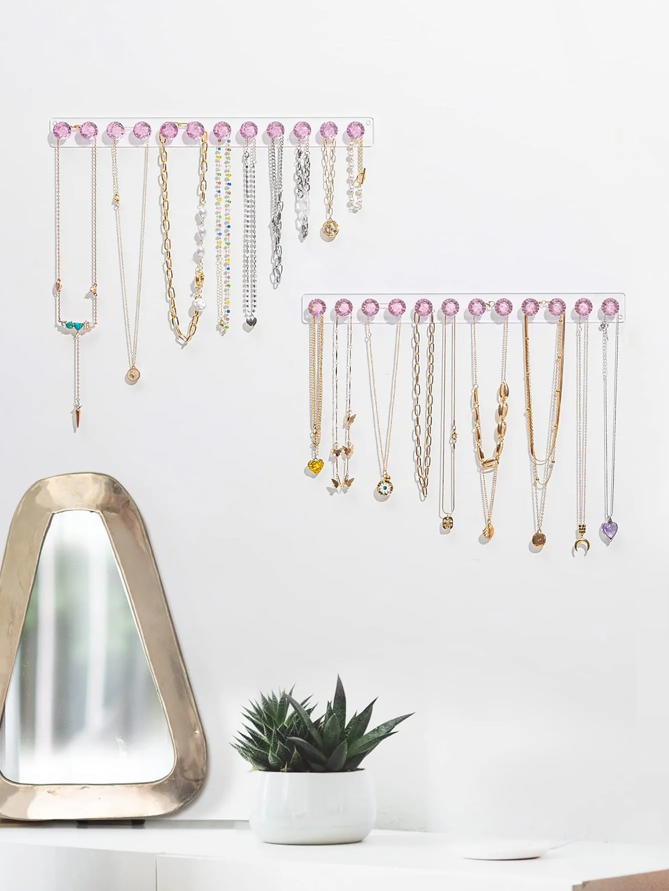 1pc Hanging Jewelry Storage Rack, Wall Mounted Necklace Holder For Home