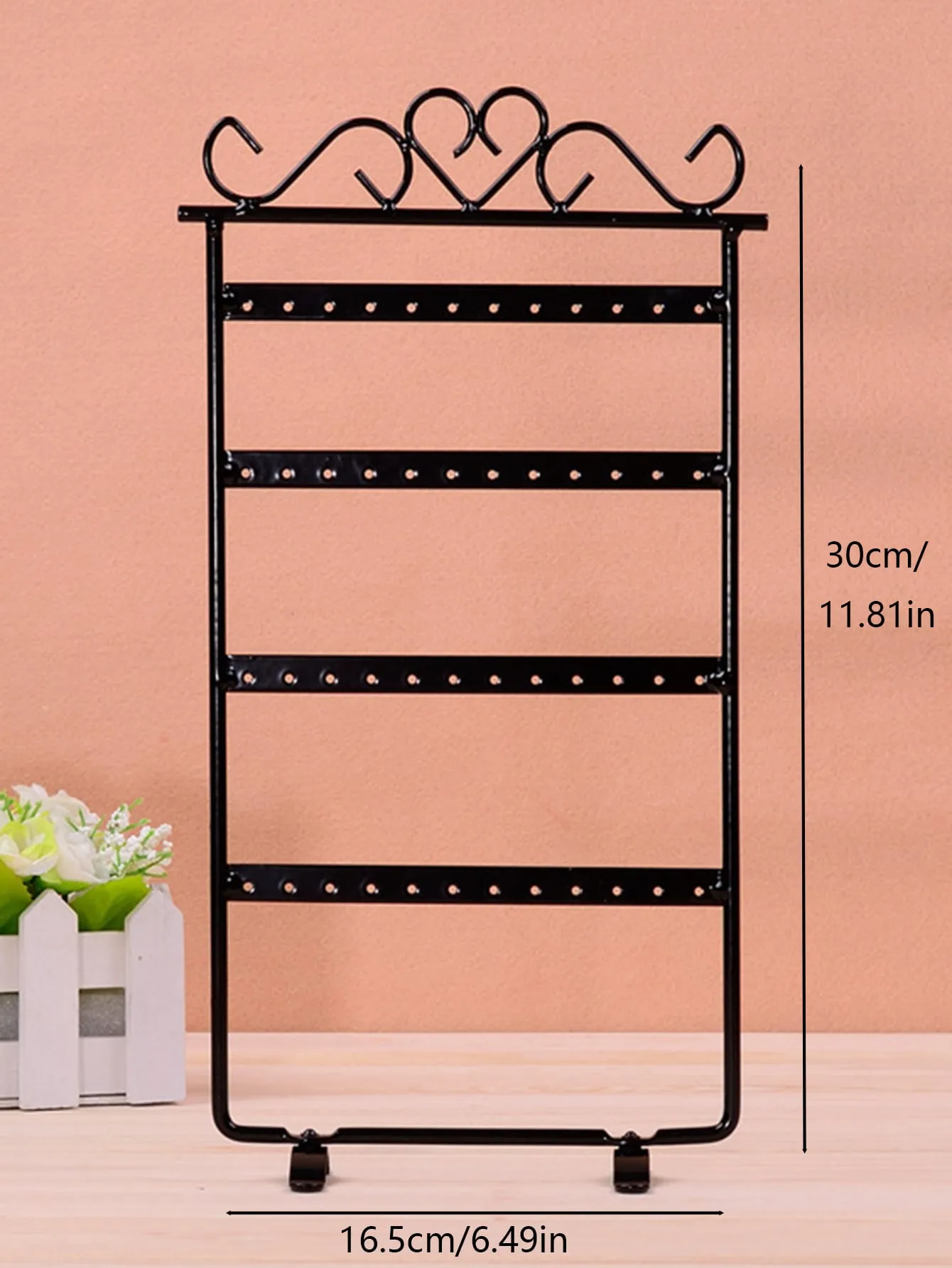 1pc Heart Decor Earrings Storage Rack, White Iron Multi Hole Jewelry Storage Rack For Household