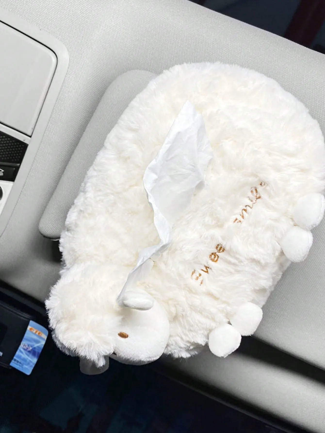 1pc Letter Embroidery Sheep Design Car Seat Back Tissue Box