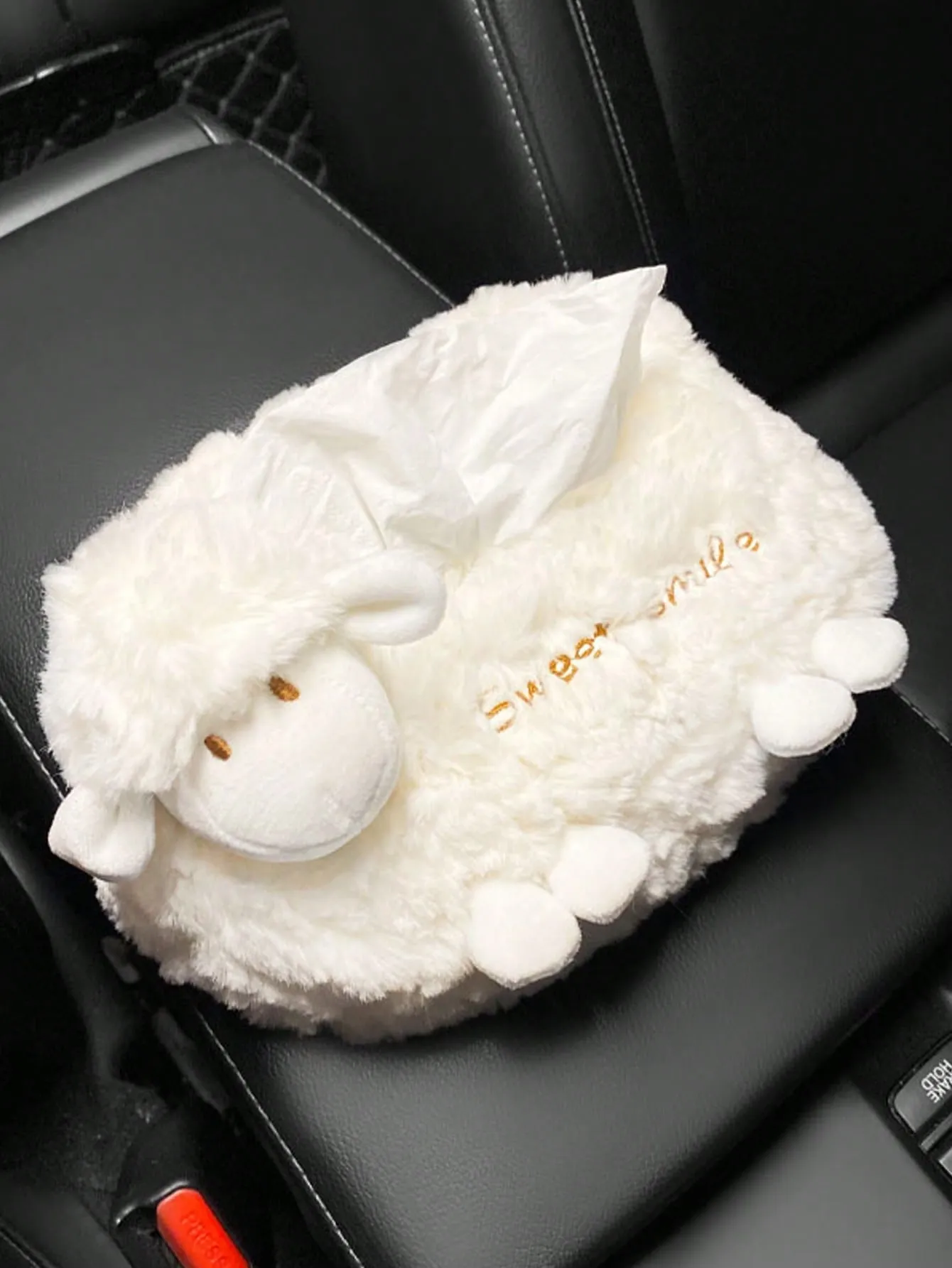 1pc Letter Embroidery Sheep Design Car Seat Back Tissue Box