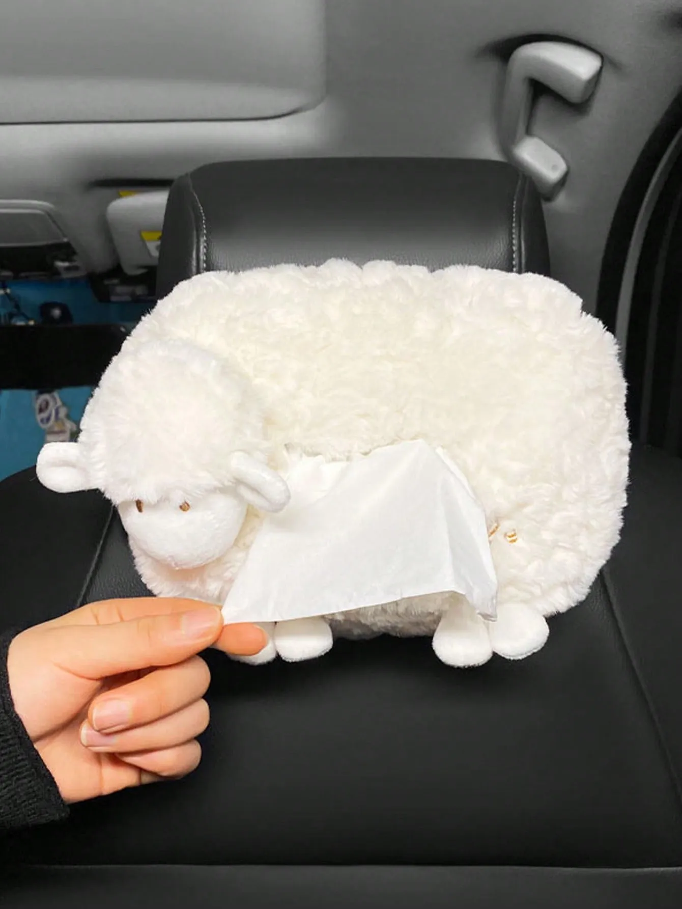 1pc Letter Embroidery Sheep Design Car Seat Back Tissue Box