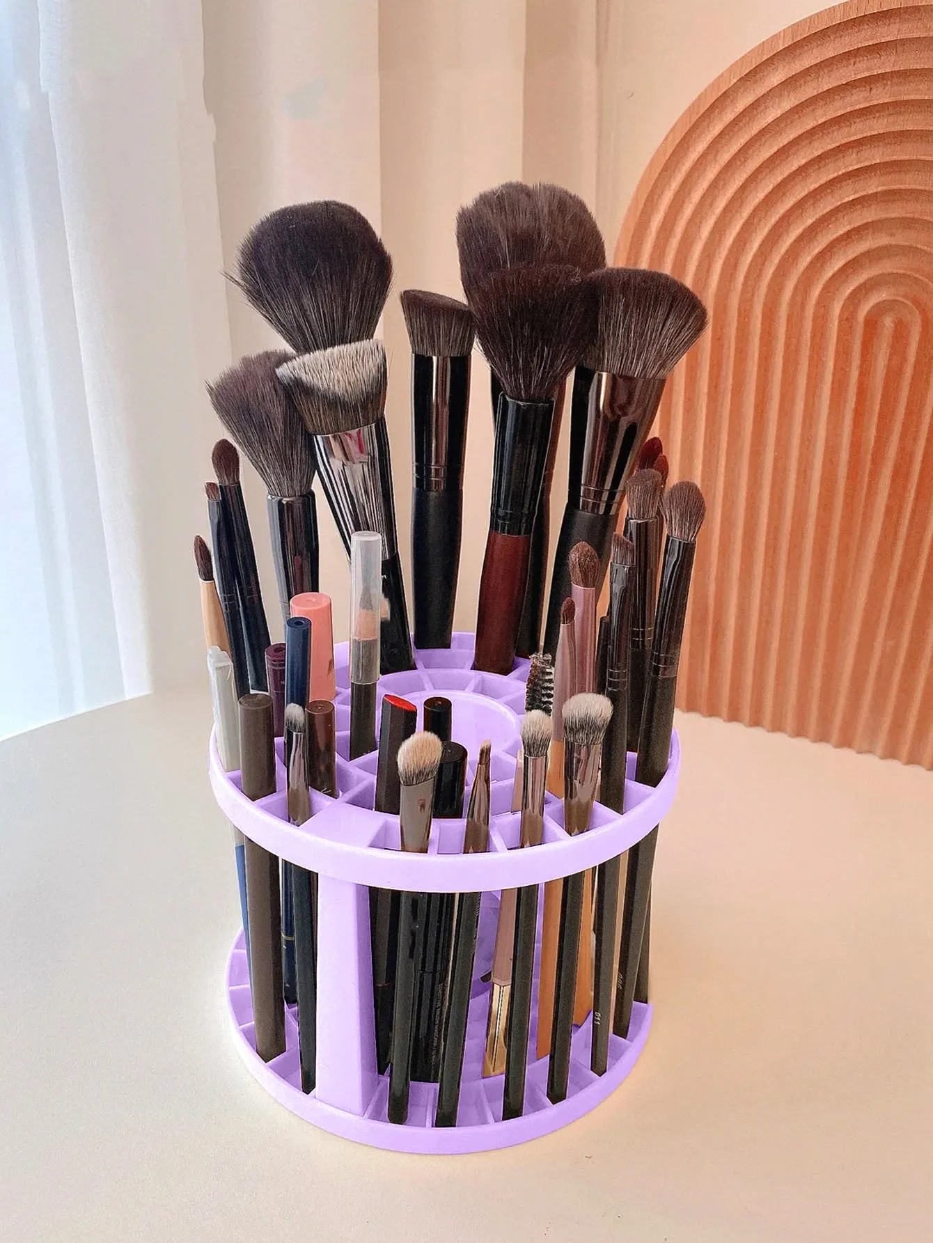 1pc Makeup Brush Storage Stand, Plastic Desk Stand Holding Rack For Pen, Pencil, Eyeliner, Cosmetic Brush