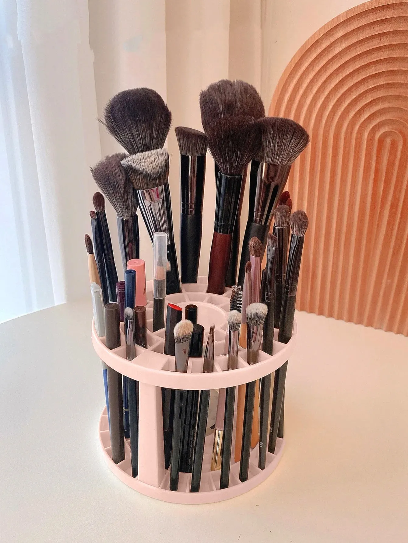 1pc Makeup Brush Storage Stand, Plastic Desk Stand Holding Rack For Pen, Pencil, Eyeliner, Cosmetic Brush