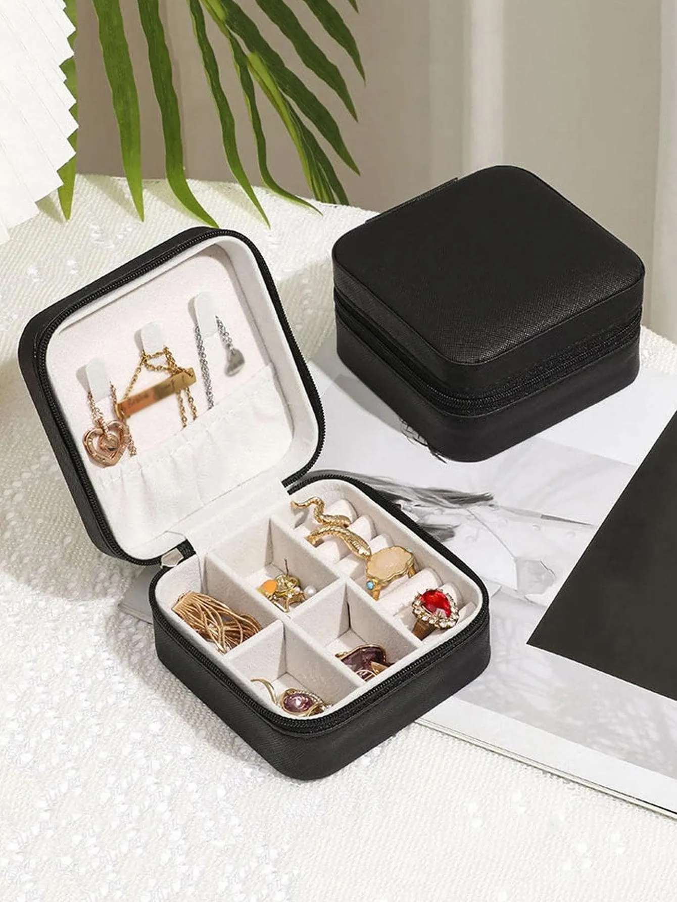 1pc Multi-grid Jewelry Box, Modern Portable Multi-function Jewelry Storage Box For Home