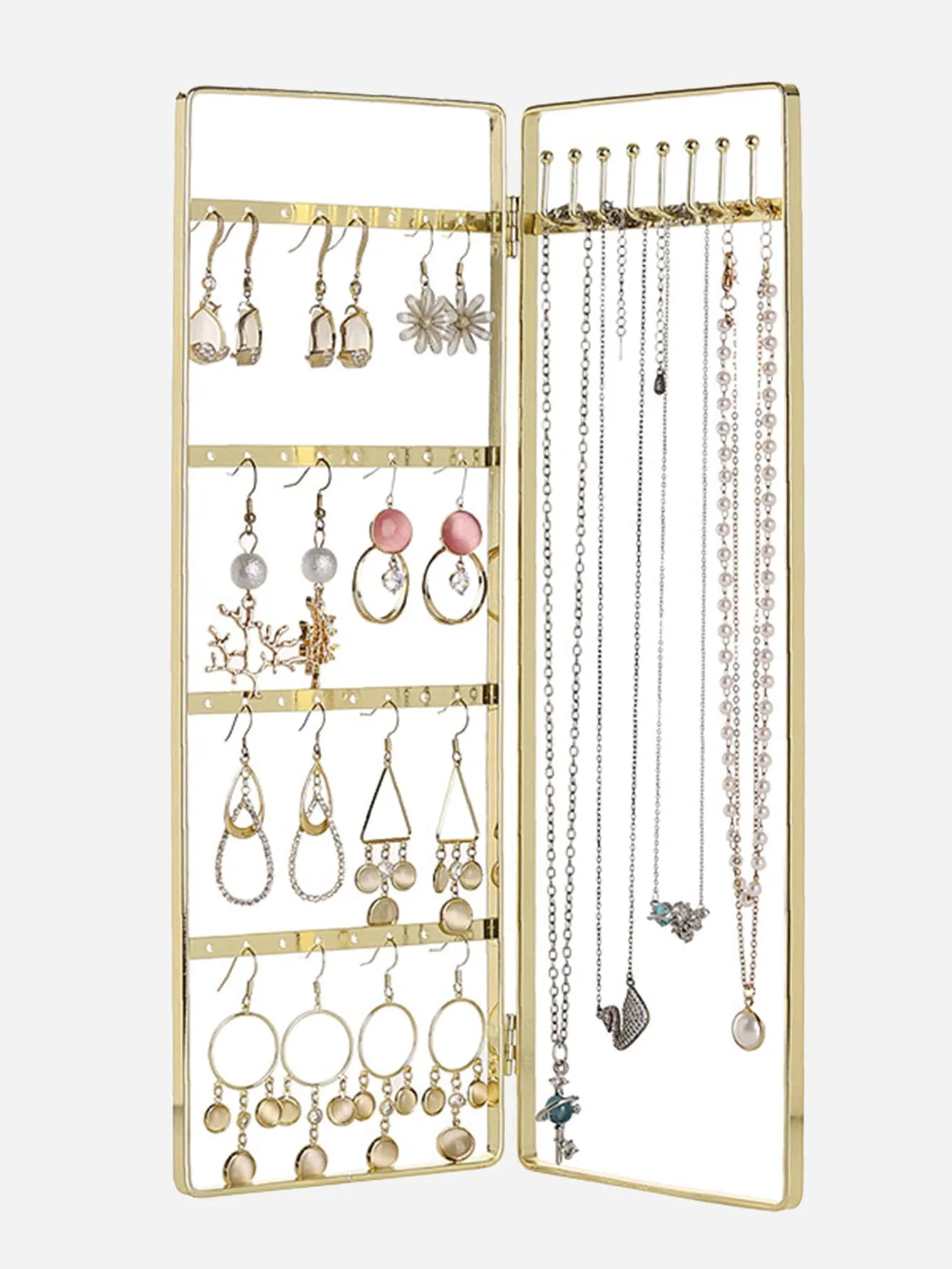 1pc Multifunction Jewelry Storage Rack, Gold Iron Necklace Display Rack For Home