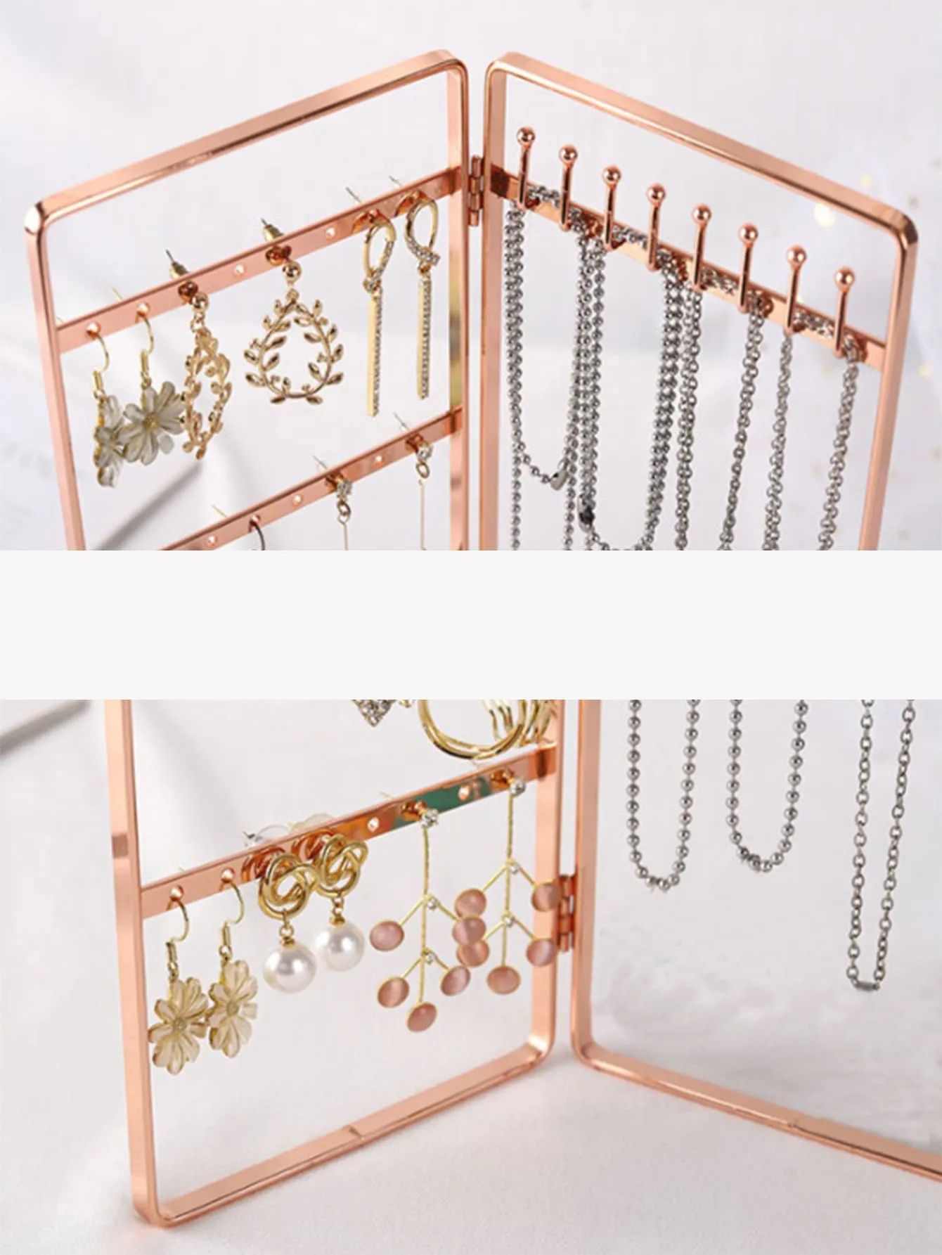 1pc Multifunction Jewelry Storage Rack, Gold Iron Necklace Display Rack For Home