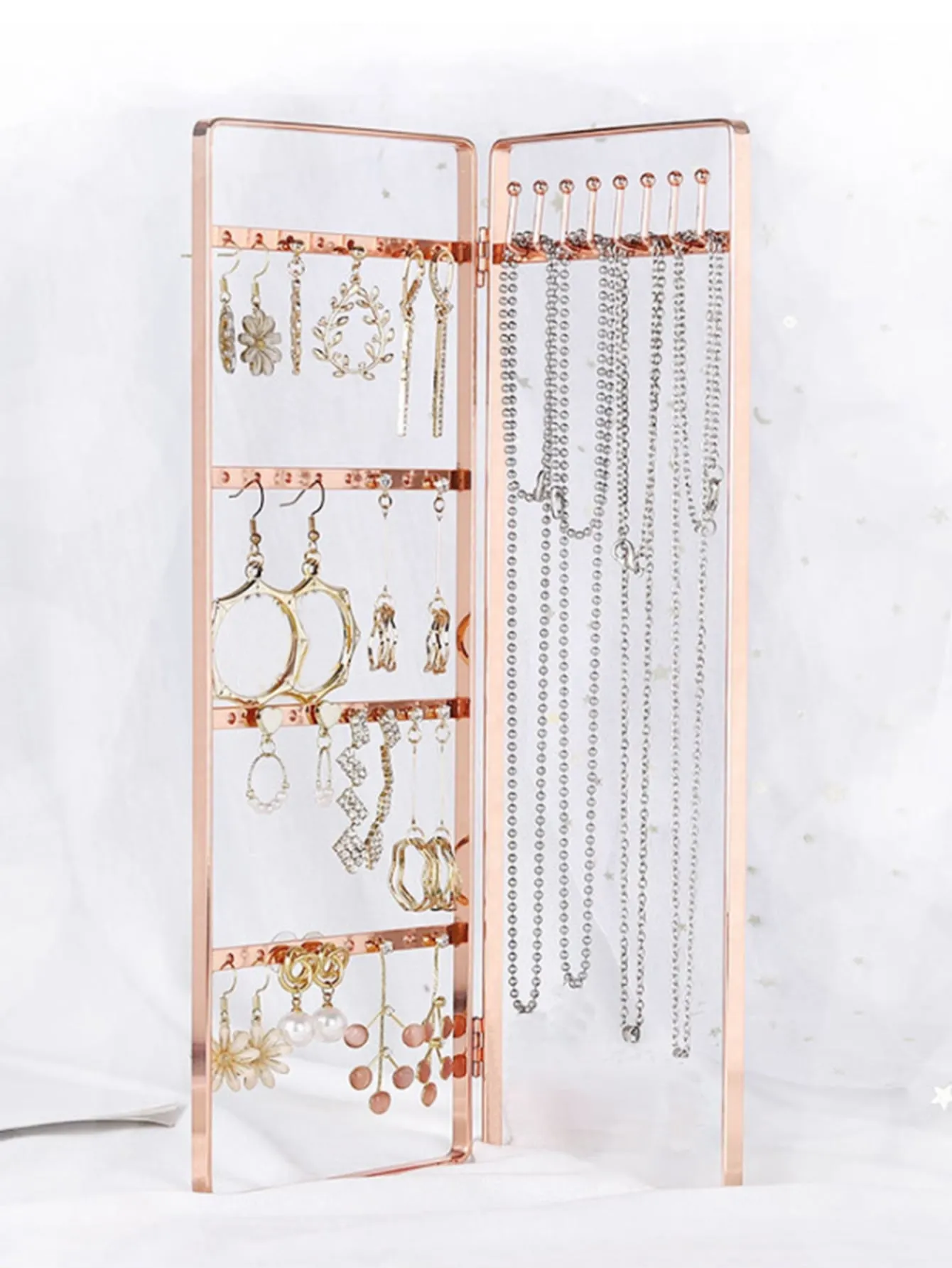 1pc Multifunction Jewelry Storage Rack, Gold Iron Necklace Display Rack For Home