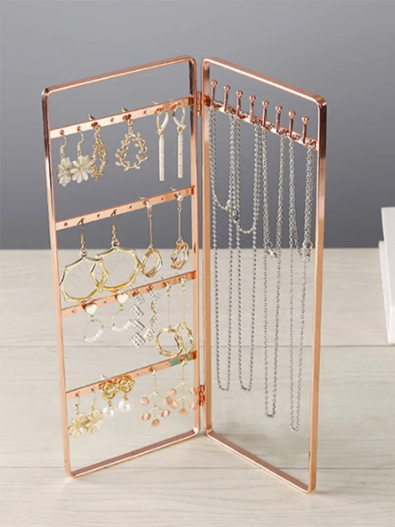 1pc Multifunction Jewelry Storage Rack, Gold Iron Necklace Display Rack For Home