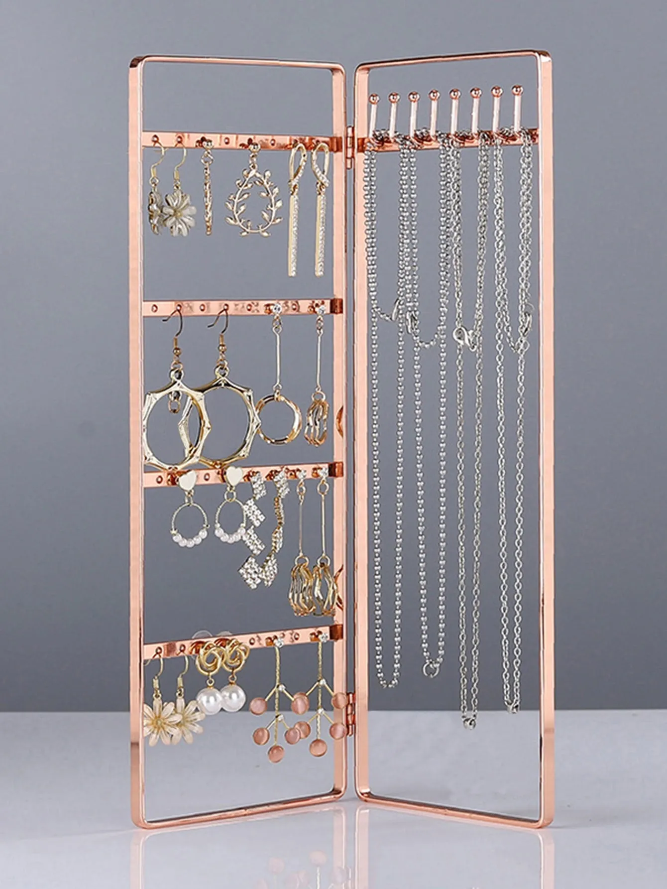 1pc Multifunction Jewelry Storage Rack, Gold Iron Necklace Display Rack For Home