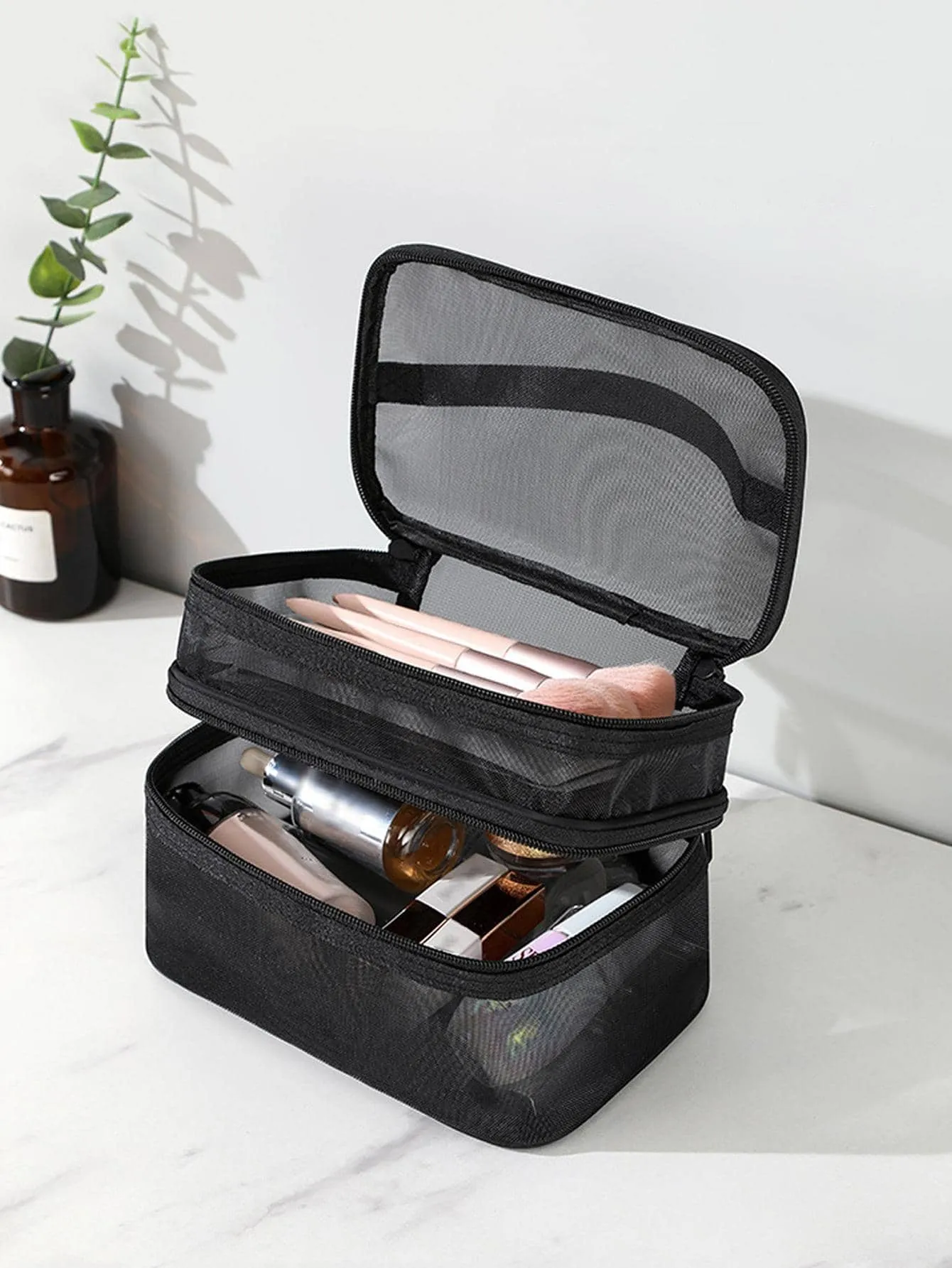 1pc Portable Makeup Storage Bag, Minimalist Plain Makeup Storage Bag For Home