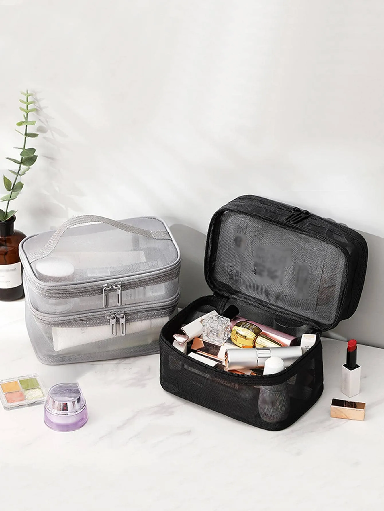 1pc Portable Makeup Storage Bag, Minimalist Plain Makeup Storage Bag For Home