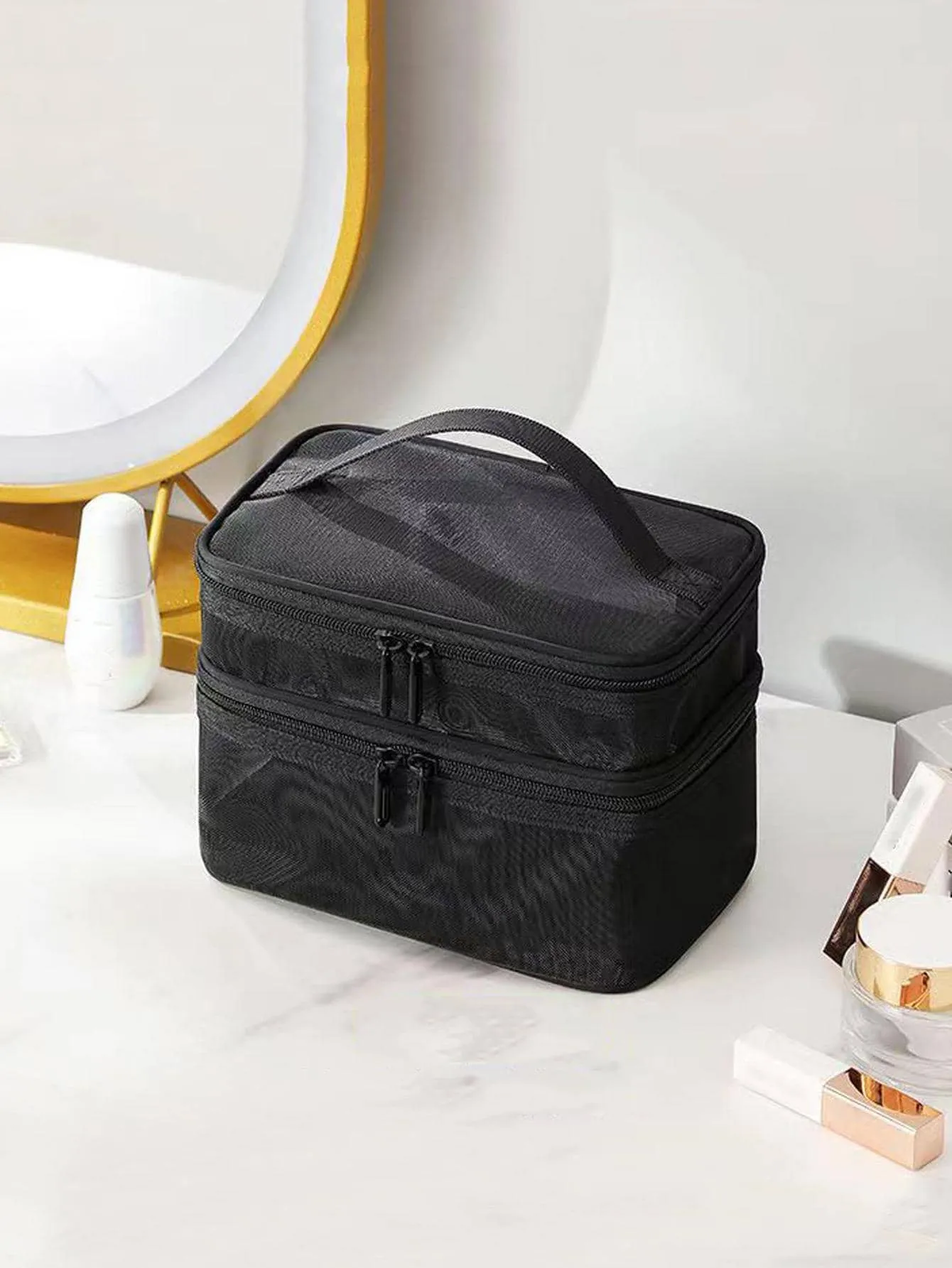 1pc Portable Makeup Storage Bag, Minimalist Plain Makeup Storage Bag For Home