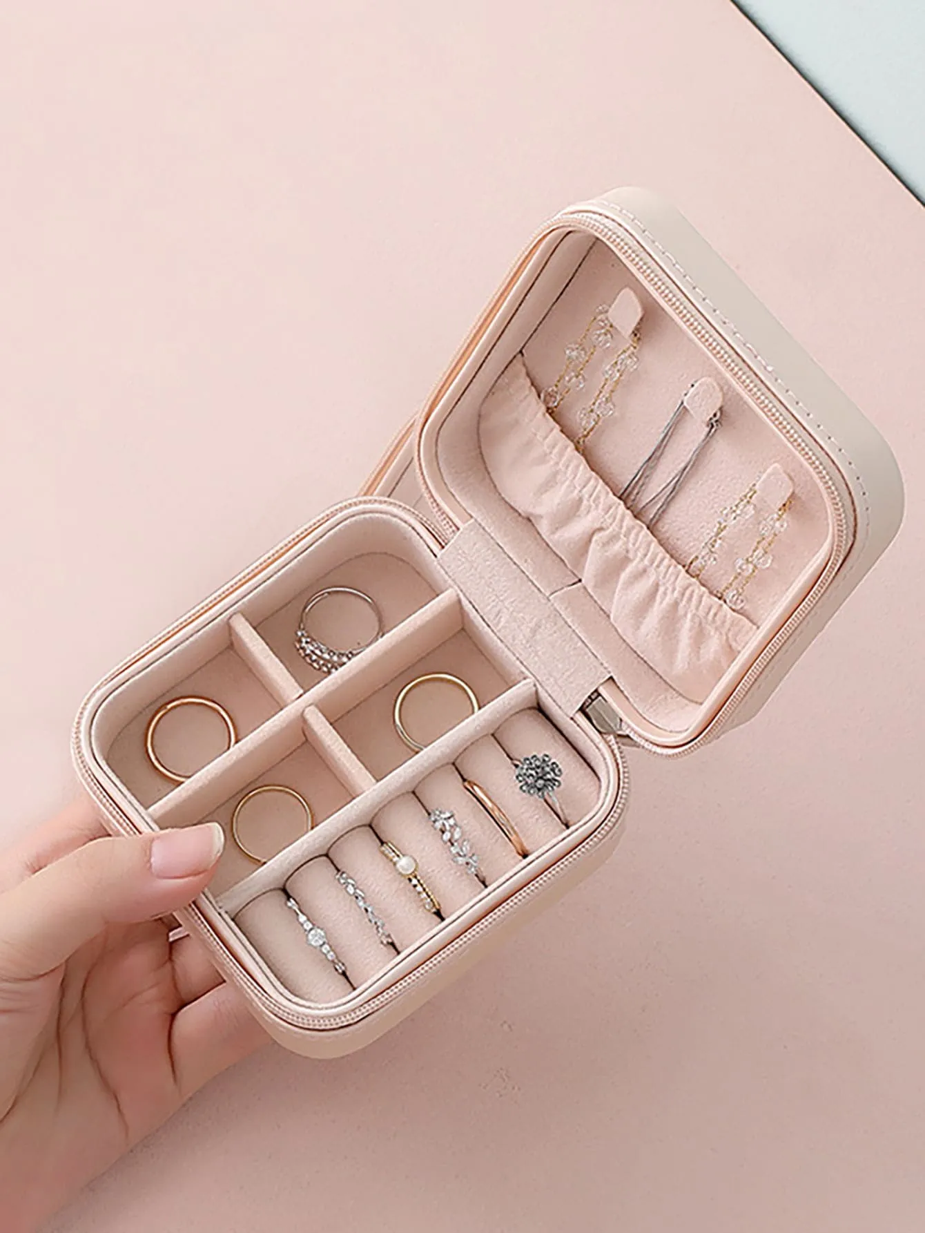 1pc Portable Travel Earrings Storage Box,Mini Ring Storage Case,Necklace Storage Box