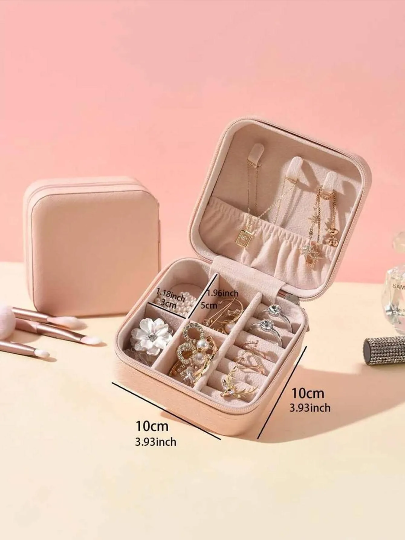 1pc Solid Color White Jewelry Box, Modern Portable PU Plain Multifunction Jewelry Storage Box For Home And Travel