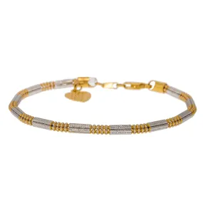 22K Multi Tone Gold Adjustable Bracelet W/ Heart Charm & Clustered Bead Band