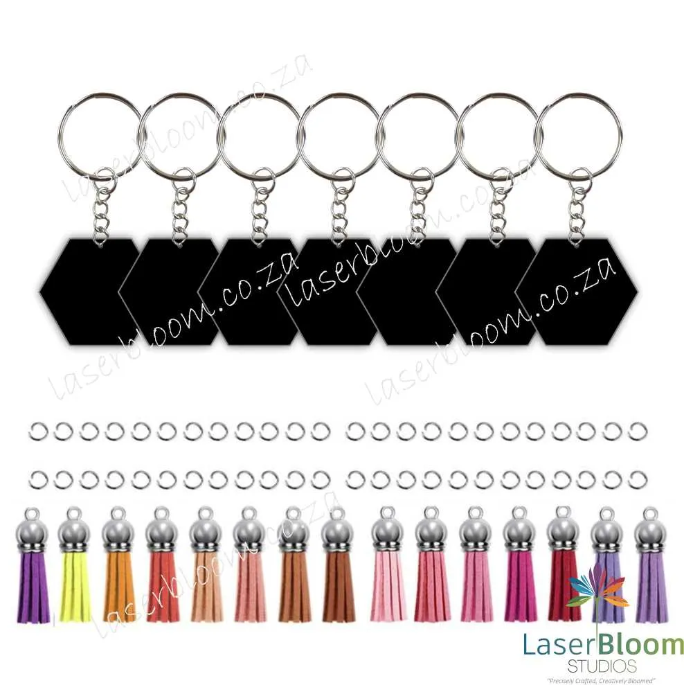 Acrylic Blank Hexagon Keyring Tassel Kit ~ Select Your Thickness (1.5mm, 2mm, 3mm)