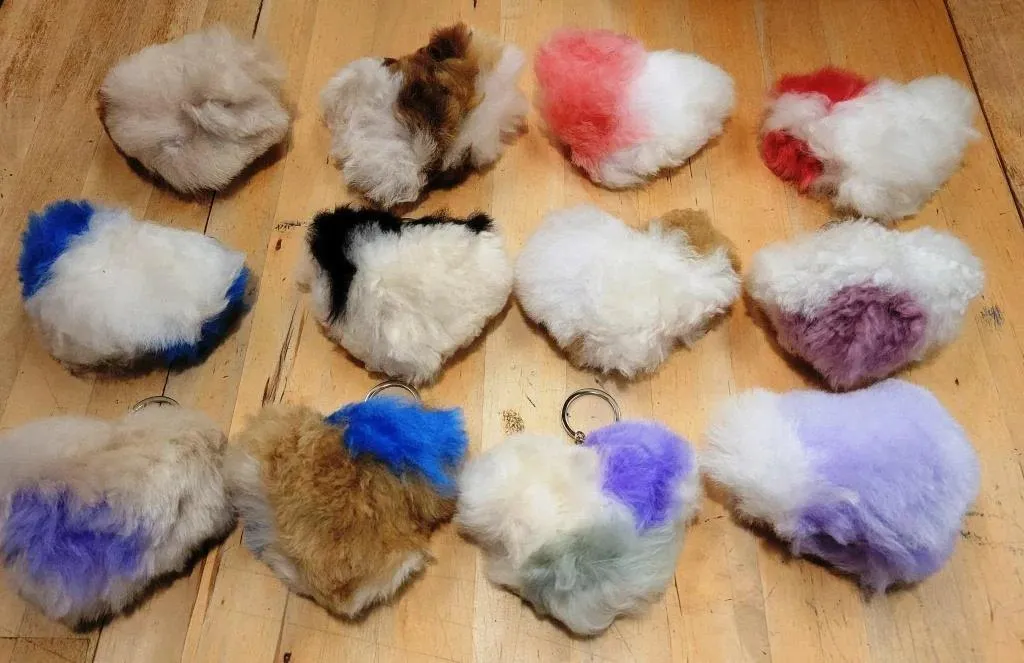 Alpaca Love Heart Shaped Fur Keychain