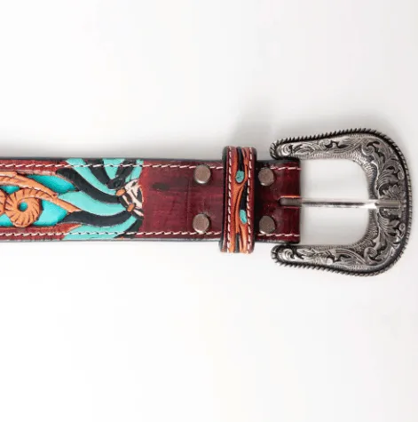 American Darling Skull & Rope Hand Tooled & Painted Leather Belt ADBLF128