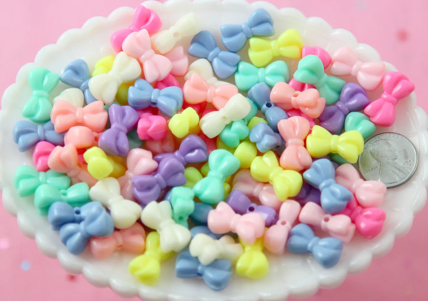 Assorted Bow Pastel Plastic Beads | Size: 18mm