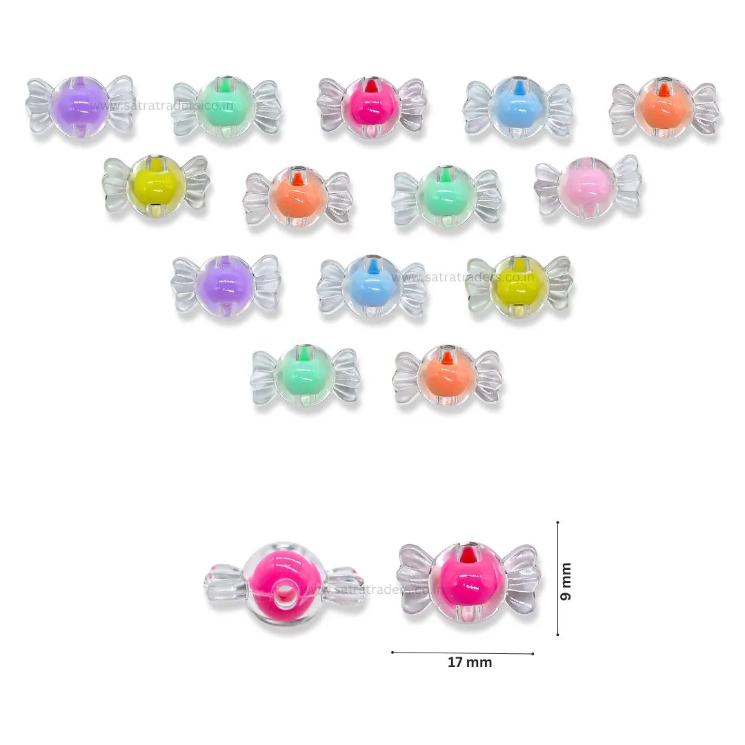 Assorted Candy Transparent Pastel Plastic Beads | Size : 9mm |100g