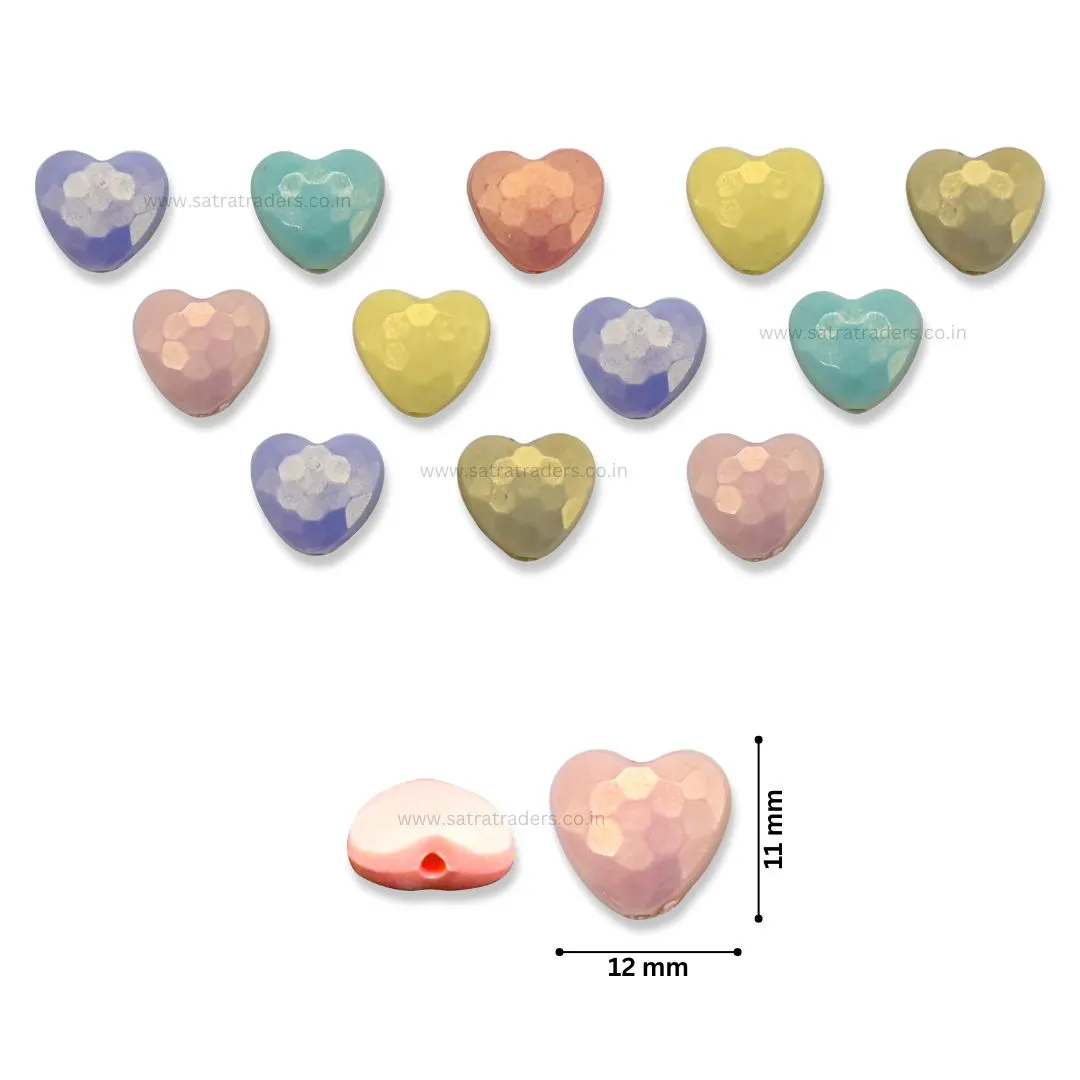 Assorted Glossy Matte Heart Plastic Beads | Size: 11mm