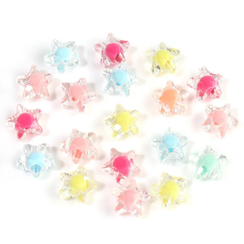 Assorted Star Transparent Pastel Plastic Beads | 100g