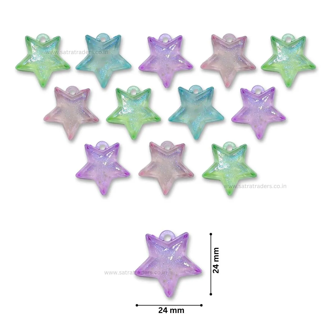 Assorted Transparent Star Glow In Dark Plastic Beads | Size: 24mm