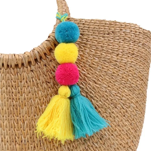 Bead Handbag Tassel Keychain Pompom Key Ring Holder Hanging Bohemian Style Pendant