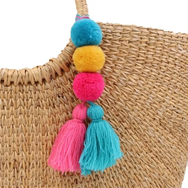 Bead Handbag Tassel Keychain Pompom Key Ring Holder Hanging Bohemian Style Pendant