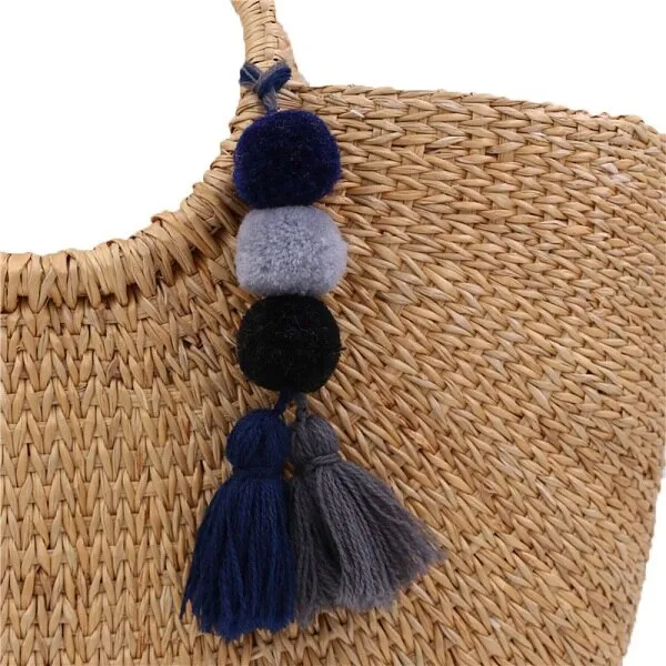 Bead Handbag Tassel Keychain Pompom Key Ring Holder Hanging Bohemian Style Pendant