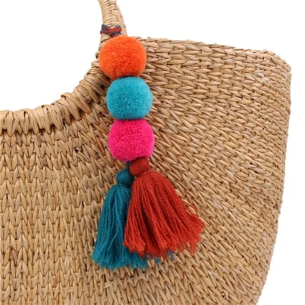 Bead Handbag Tassel Keychain Pompom Key Ring Holder Hanging Bohemian Style Pendant