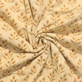 Beige & Orange Floral Printed Dabu Print Cotton Fabric