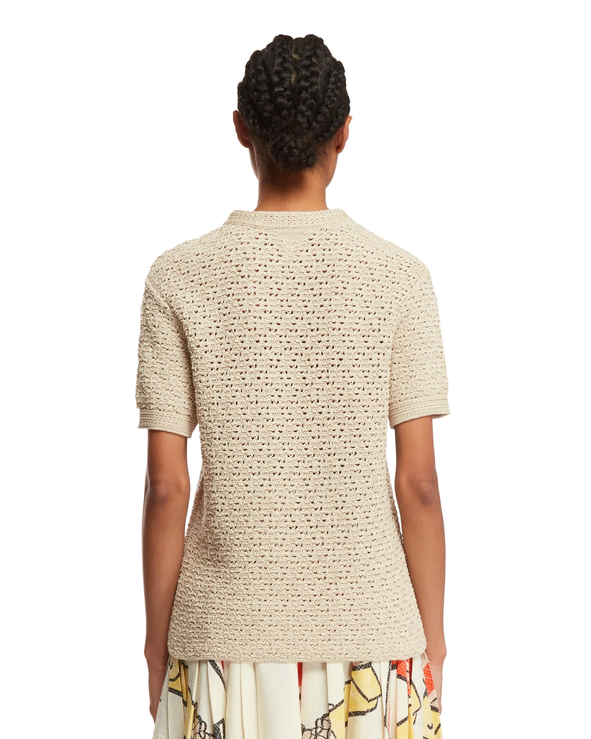 Beige Crochet-knit T-Shirt