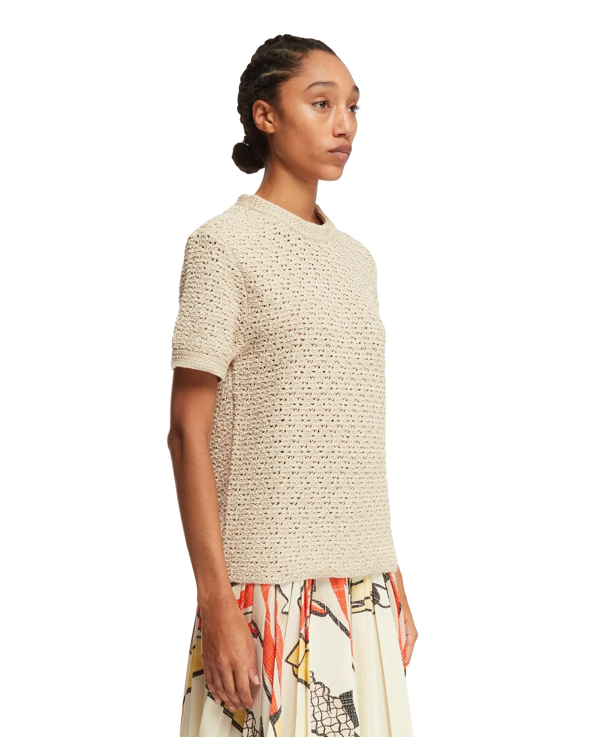 Beige Crochet-knit T-Shirt