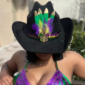 BLACK FEATHER COWBOY MARDI GRAS HAT