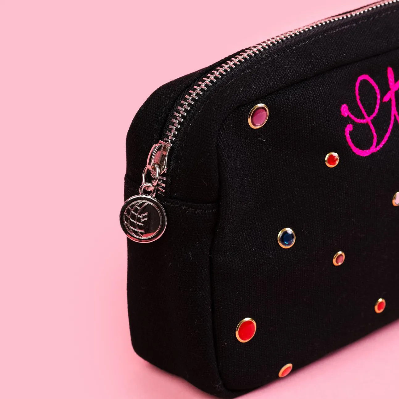 Black Rhinestone Personalized Pouch