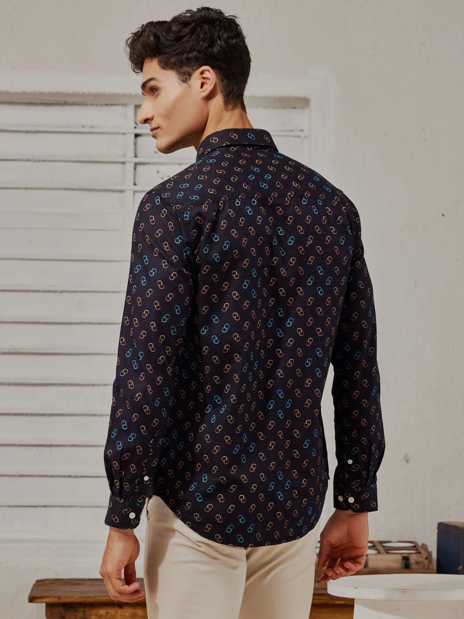 Black Textured Printed Shirt