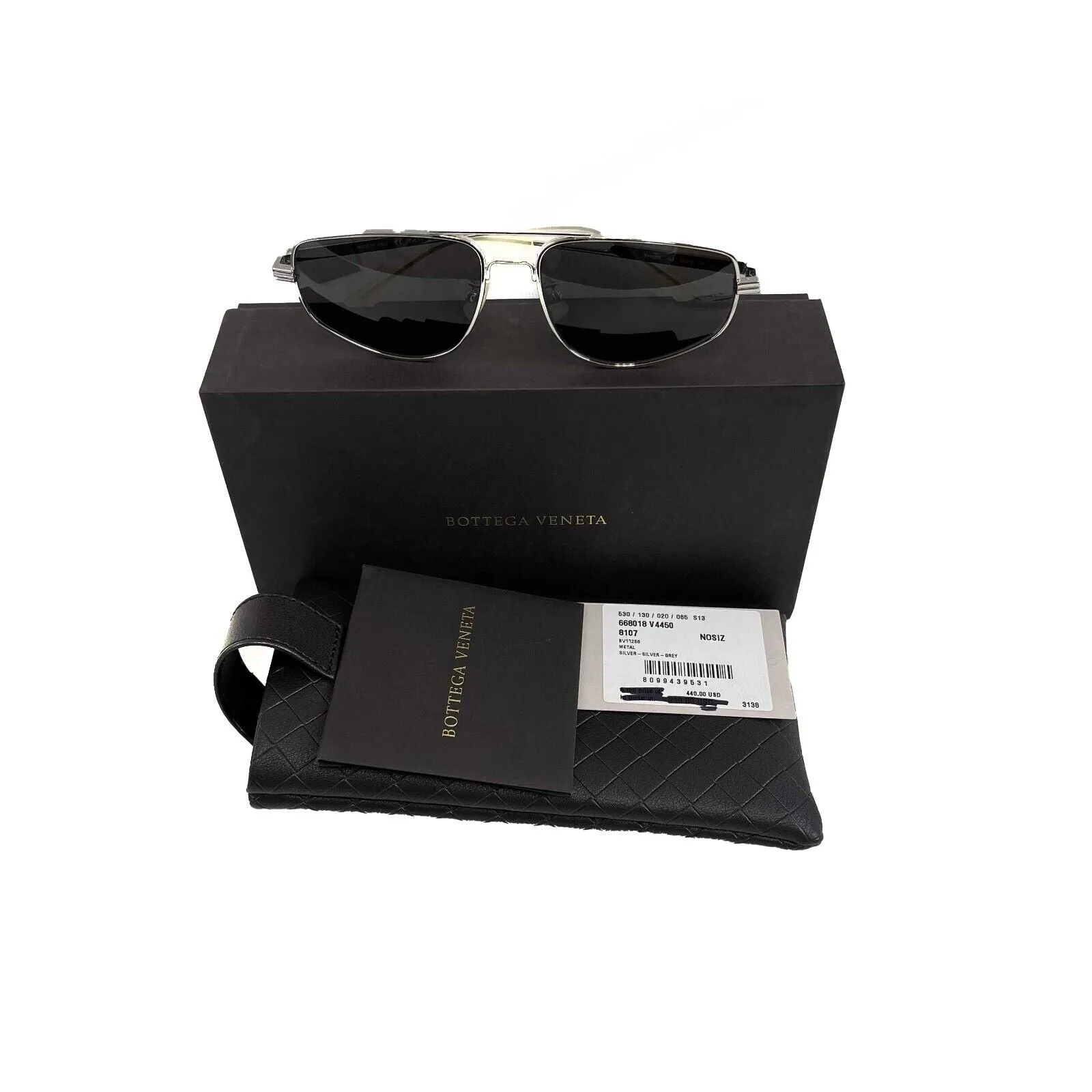 Bottega Veneta BV 2022 Pilot Metal Sunglasses Silver 1125S