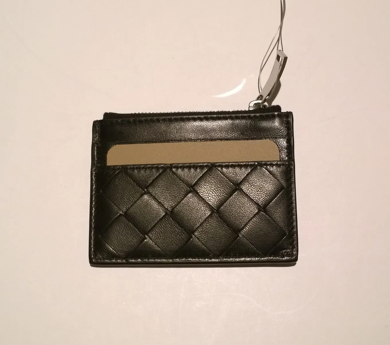 Bottega Veneta Card Case with Zipper Black Leather Wallet