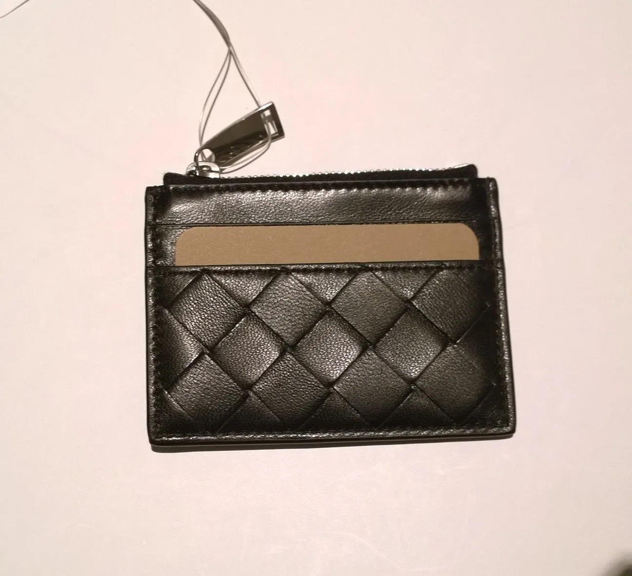 Bottega Veneta Card Case with Zipper Black Leather Wallet