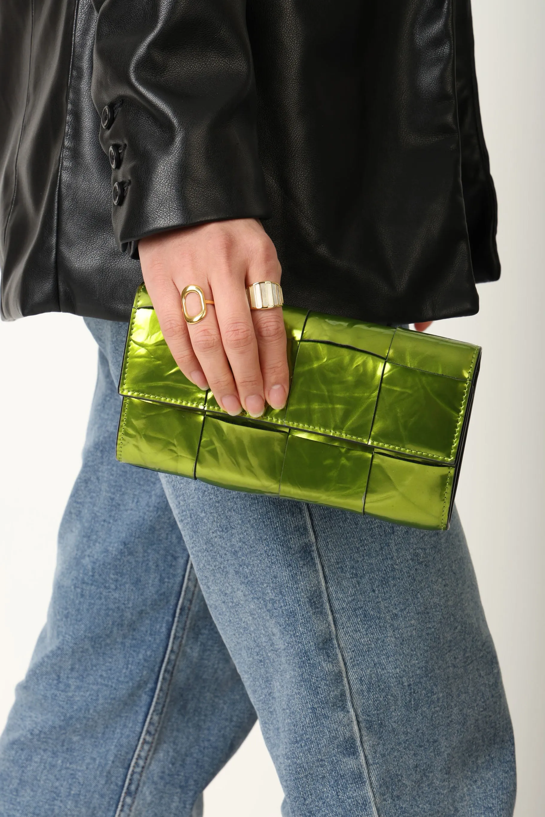 Bottega Veneta Cassette Chlorophyll Wallet w/ Chain