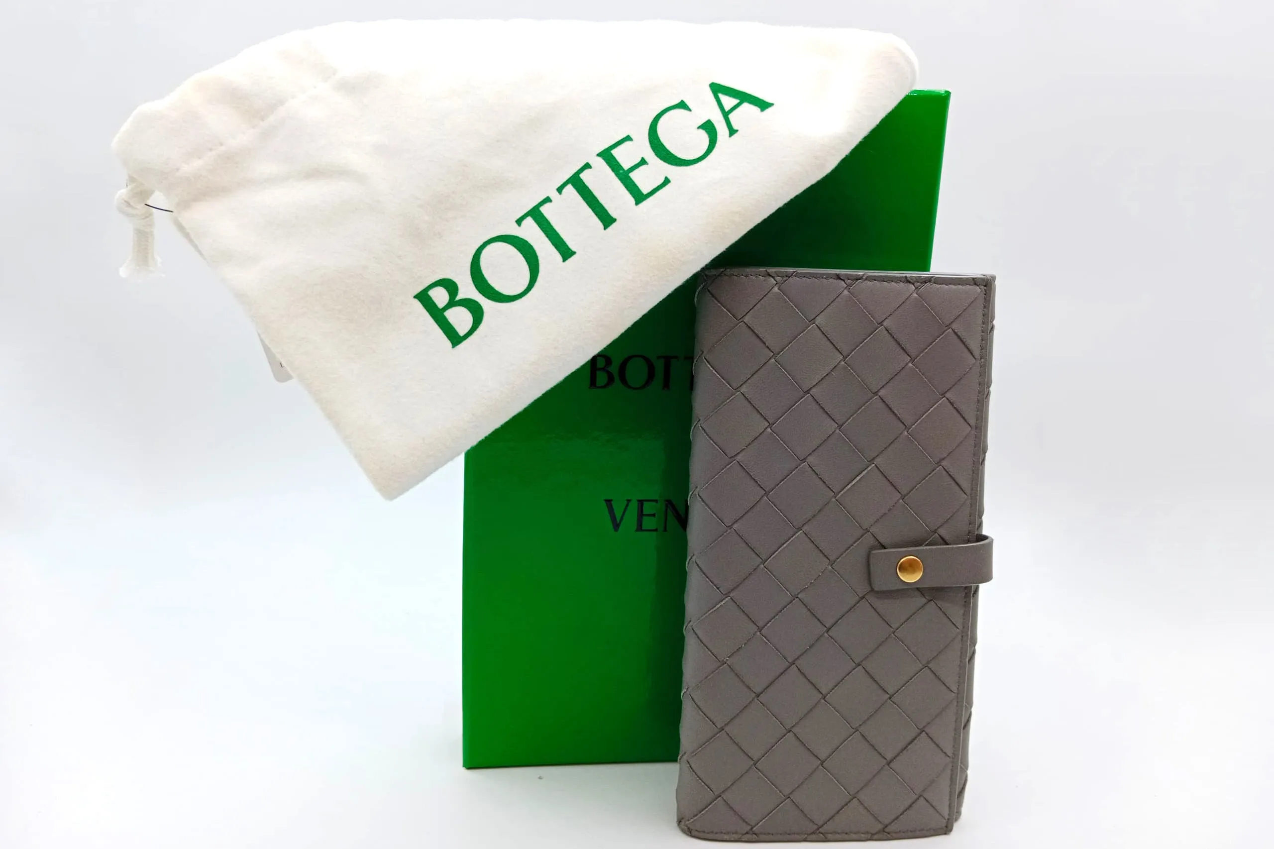 BOTTEGA VENETA CONTINENTAL WALLET (P013197467) LARGE CONCRETE GREY LEATHER GOLD HARDWARE, WITH DUST COVER & BOX