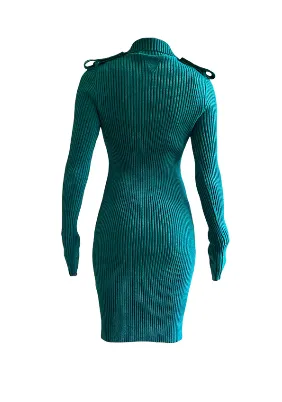 BOTTEGA VENETA Emerald Ribbed Midi Dress | Size XS