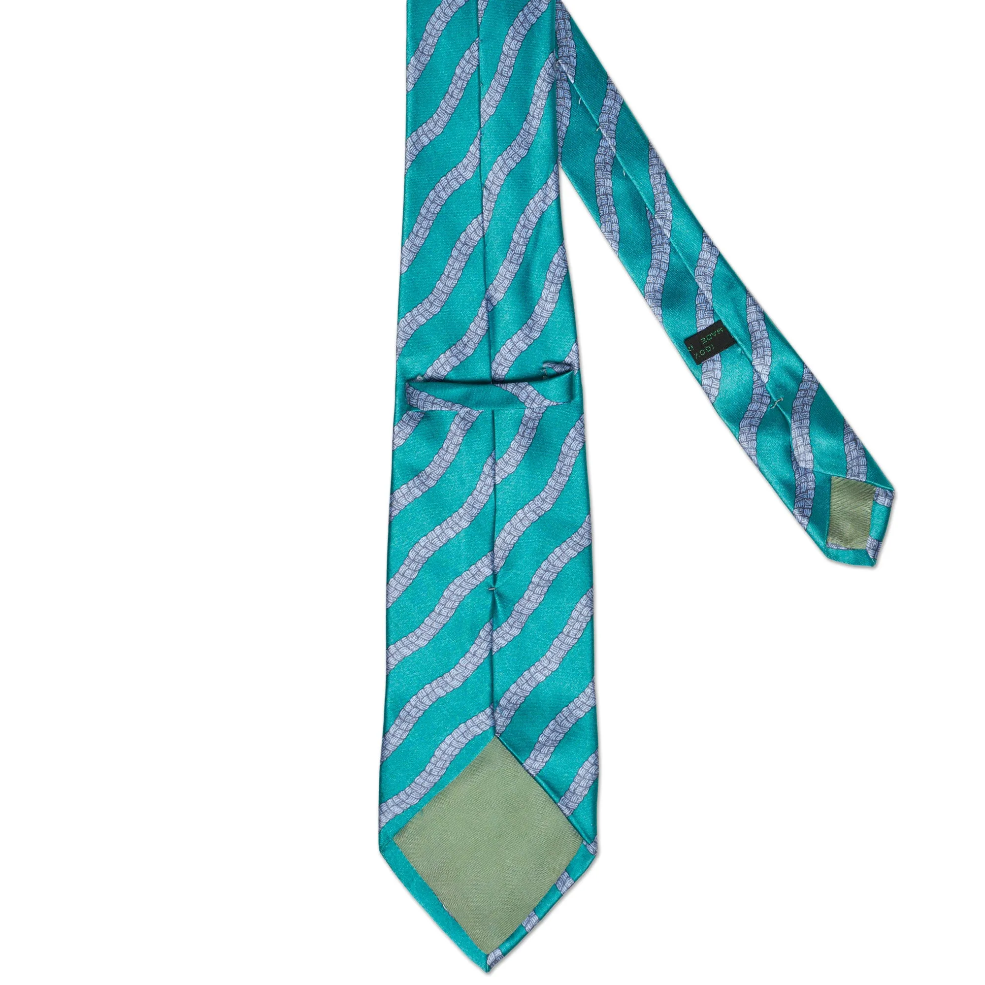 BOTTEGA VENETA Handmade Green-Blue Striped Silk Tie