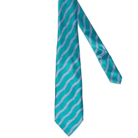 BOTTEGA VENETA Handmade Green-Blue Striped Silk Tie